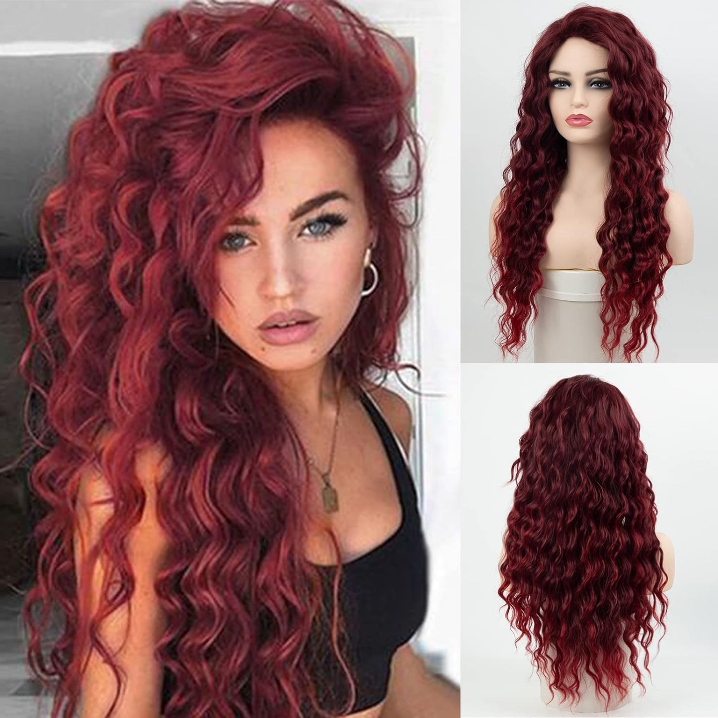 Carlmora™ BurgundyWig: Peruvian Straight Lace Frontal Wig in 99J Burgundy