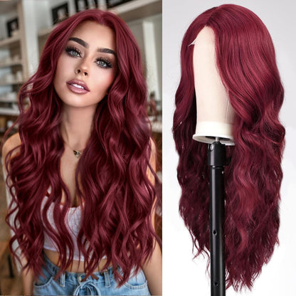 Carlmora™ BurgundyWig: Peruvian Straight Lace Frontal Wig in 99J Burgundy