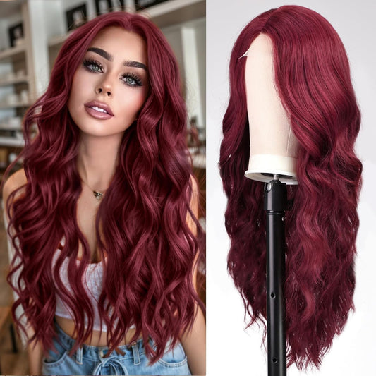 Carlmora™ BurgundyWig: Peruvian Straight Lace Frontal Wig in 99J Burgundy